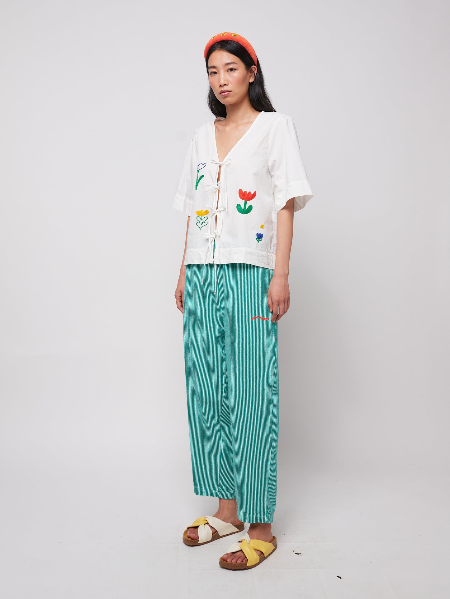 STRIPPED GREEN COCOON PANTS