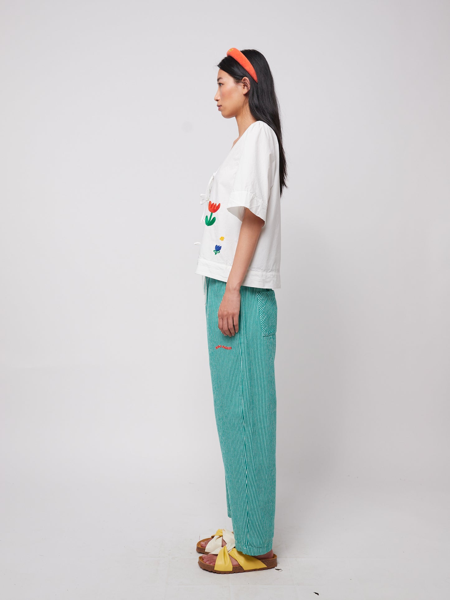 STRIPPED GREEN COCOON PANTS